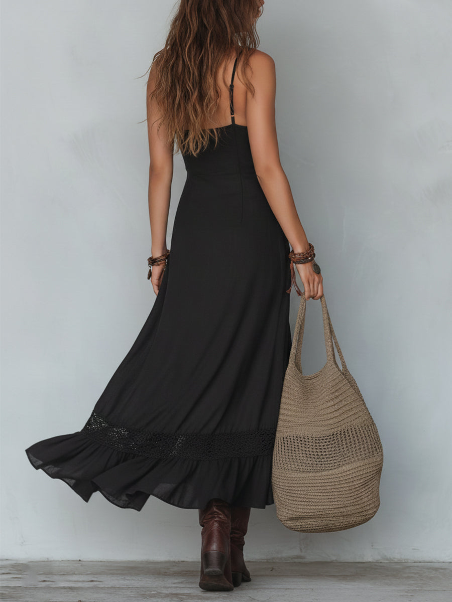 SIRA | Black Lace Trim Maxi Dress