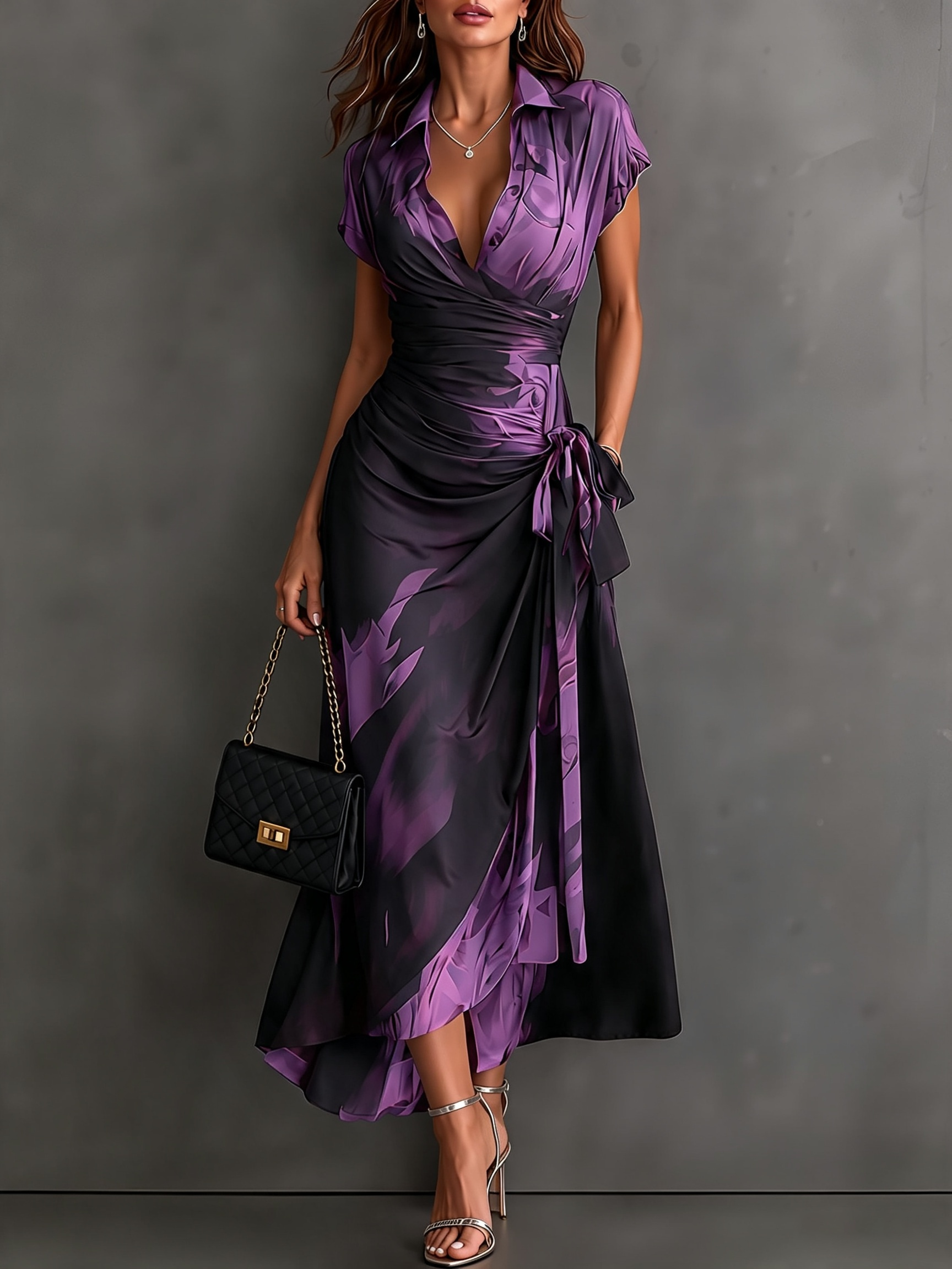 IRIA | Elegant Abstract Print Midi Dress