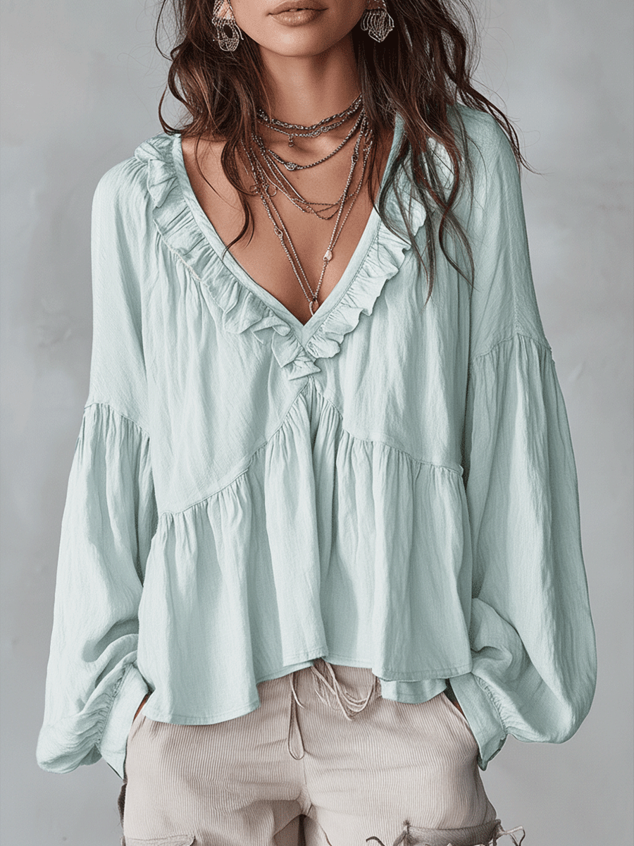 Airy Vintage Ruffle Bohemian Blouse