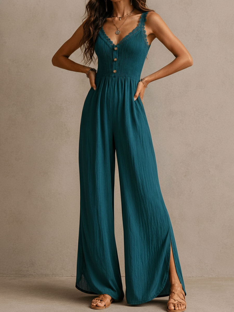 NAYA | Elegant V-Neck Wide Leg Jumpsuit