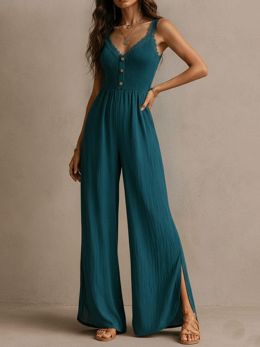 NAYA | Elegant V-Neck Wide Leg Jumpsuit