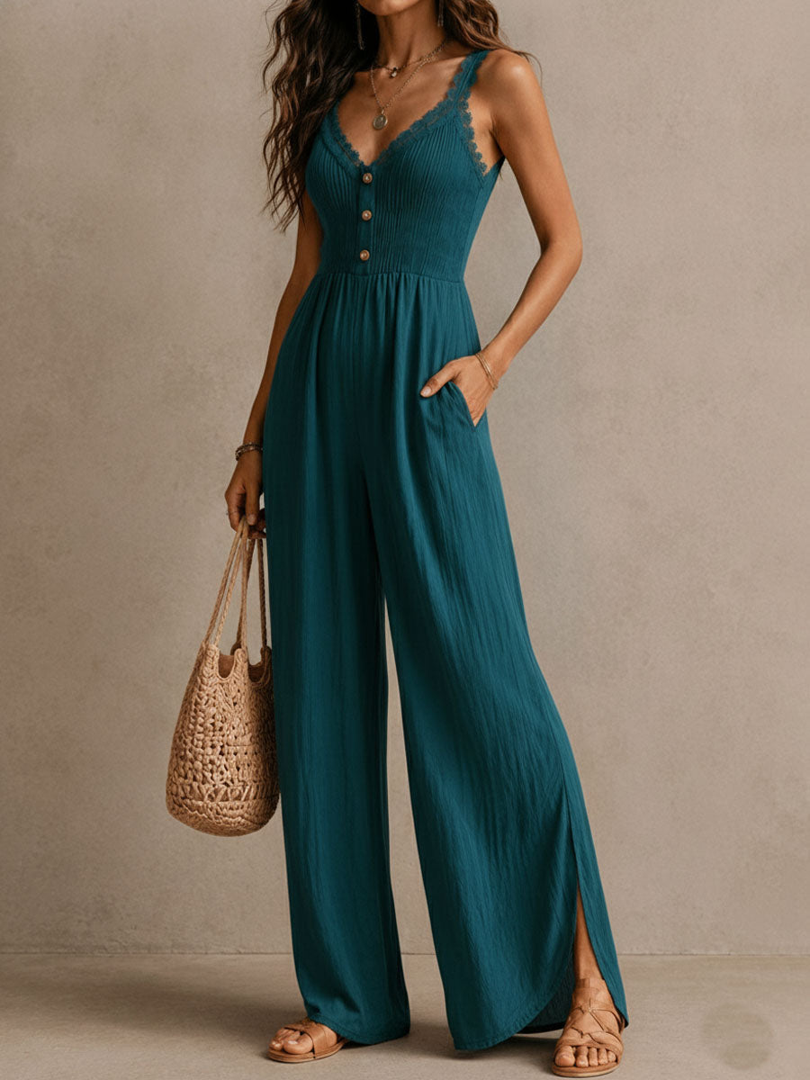 NAYA | Elegant V-Neck Wide Leg Jumpsuit