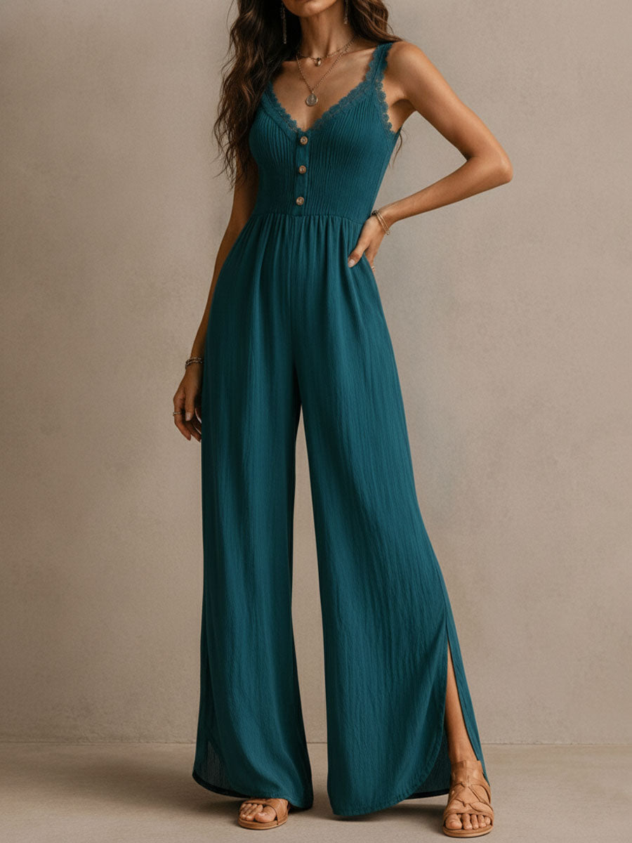 NAYA | Elegant V-Neck Wide Leg Jumpsuit