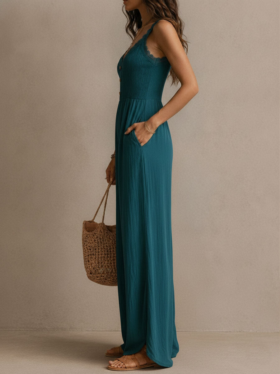 NAYA | Elegant V-Neck Wide Leg Jumpsuit