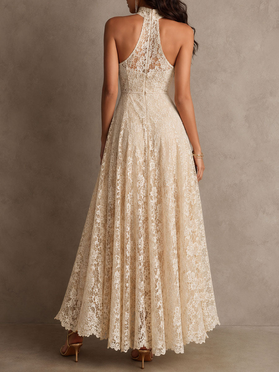 VIENNE | Floral Lace Halter Evening Maxi Dress