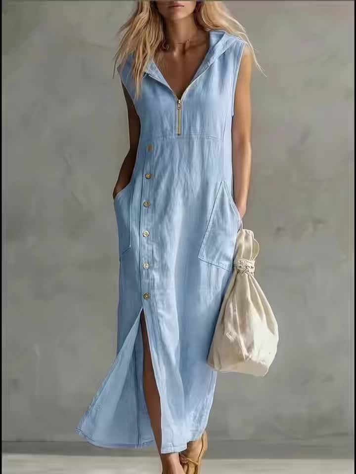 SVEA | Hooded Zip Button Maxi Dress