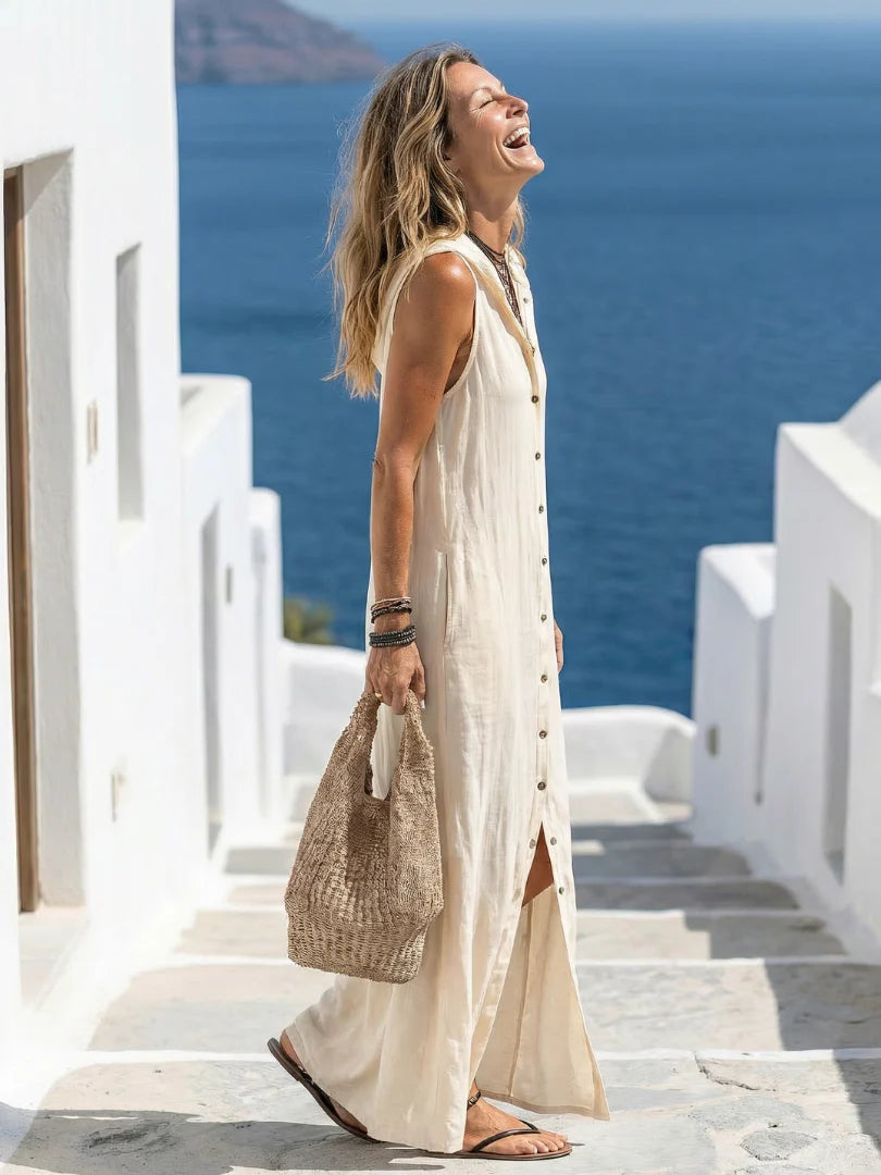 Marune | Sleeveless Button Front Hooded Maxi Dress