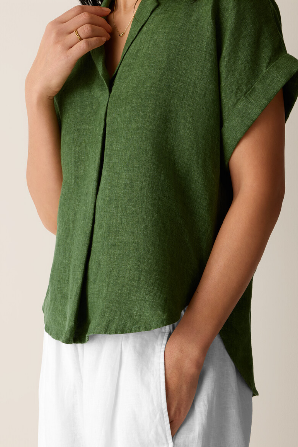Washed Organic Linen Collar Top