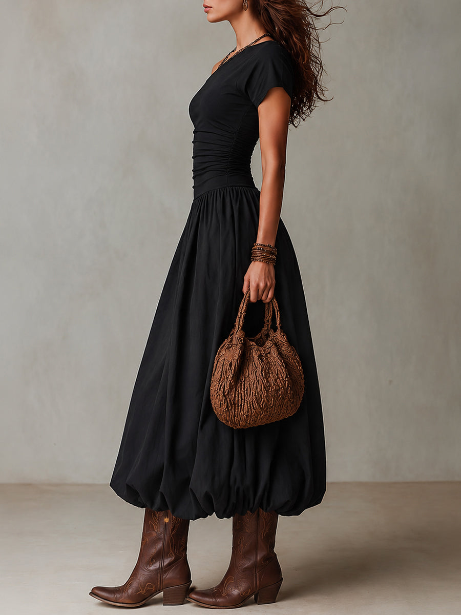 NOELLE | One-Shoulder Bubble-Hem Maxi