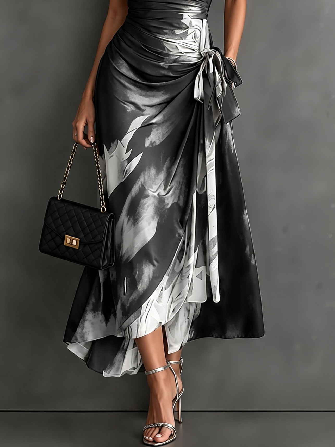 IRIA | Elegant Abstract Print Midi Dress