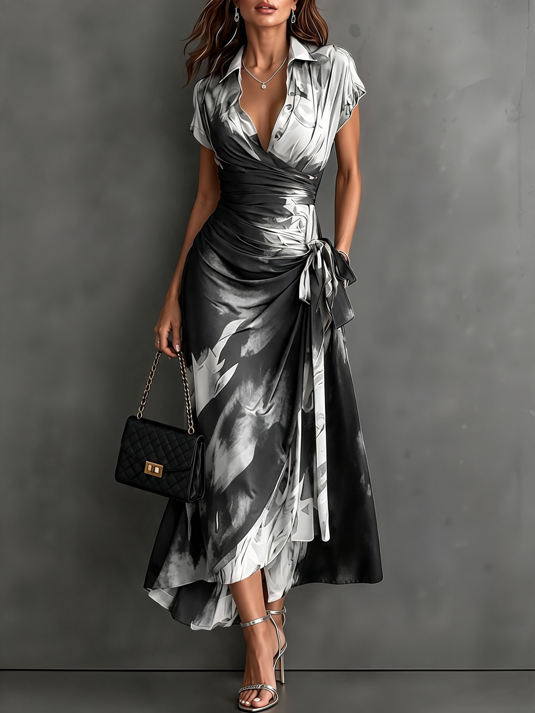 IRIA | Elegant Abstract Print Midi Dress