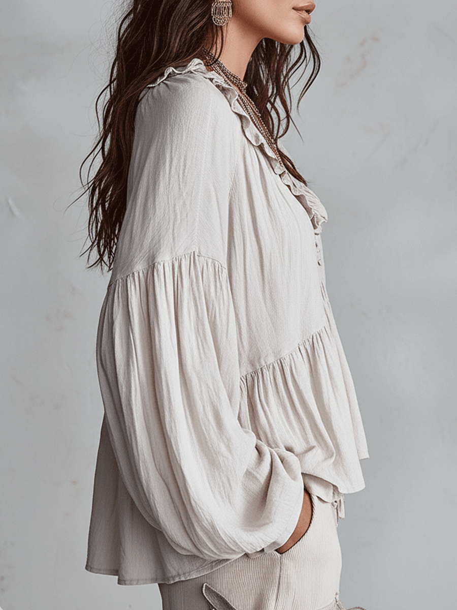 Airy Vintage Ruffle Bohemian Blouse