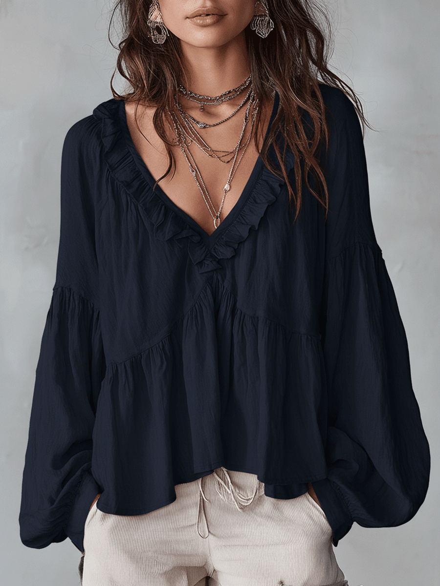 Airy Vintage Ruffle Bohemian Blouse