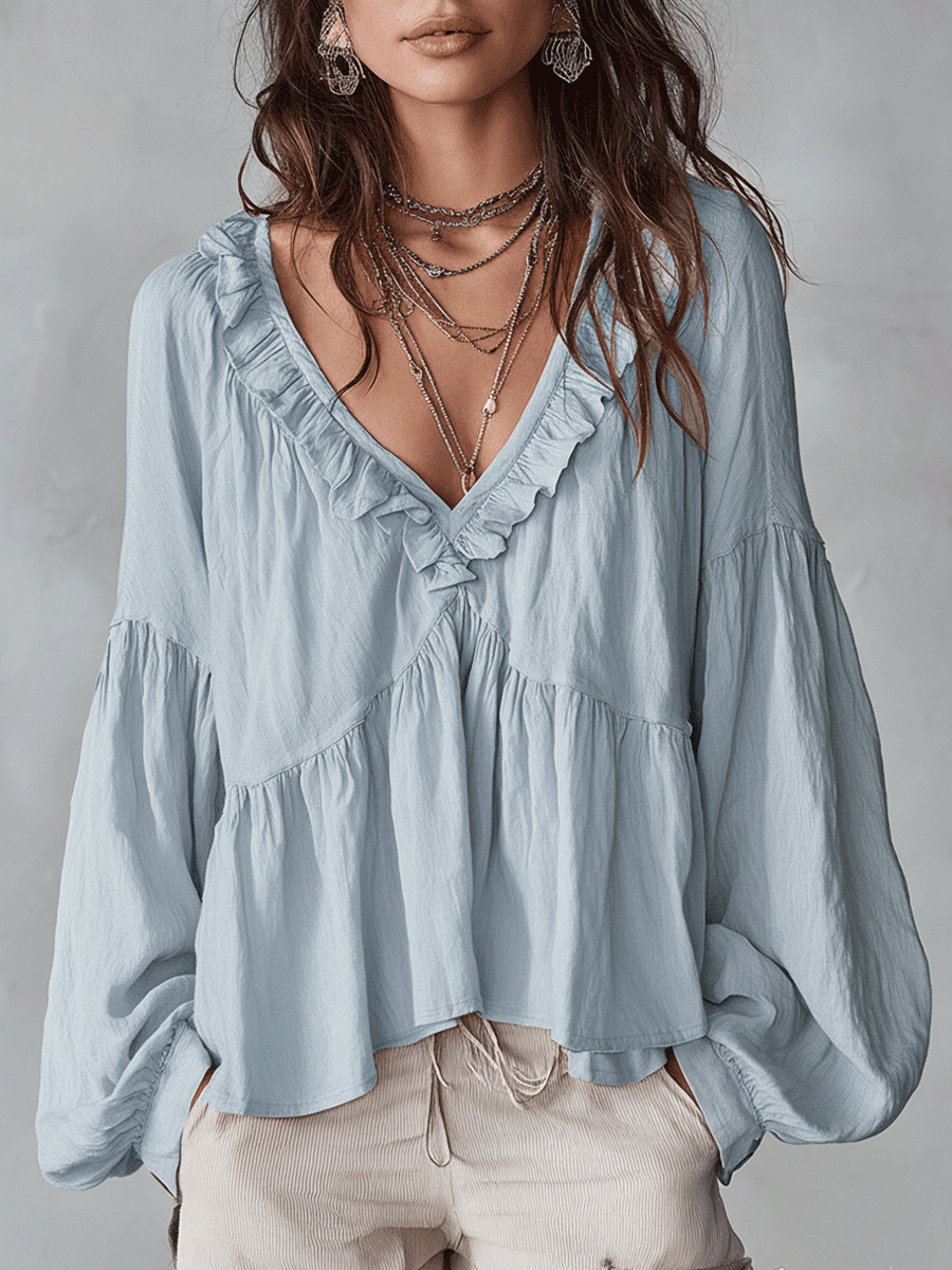 Airy Vintage Ruffle Bohemian Blouse