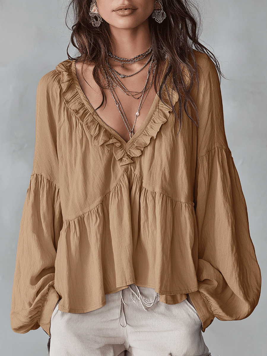 Airy Vintage Ruffle Bohemian Blouse