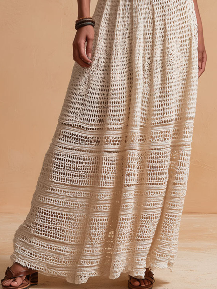 MIRA | Crochet Halter Belted Maxi Dress