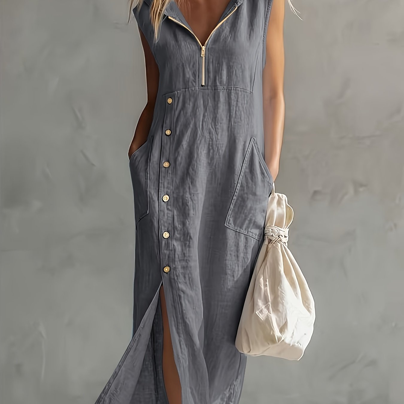 SVEA | Hooded Zip Button Maxi Dress
