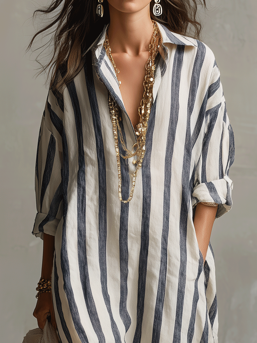 SIENNA | Striped Boho Shirt Maxi Dress