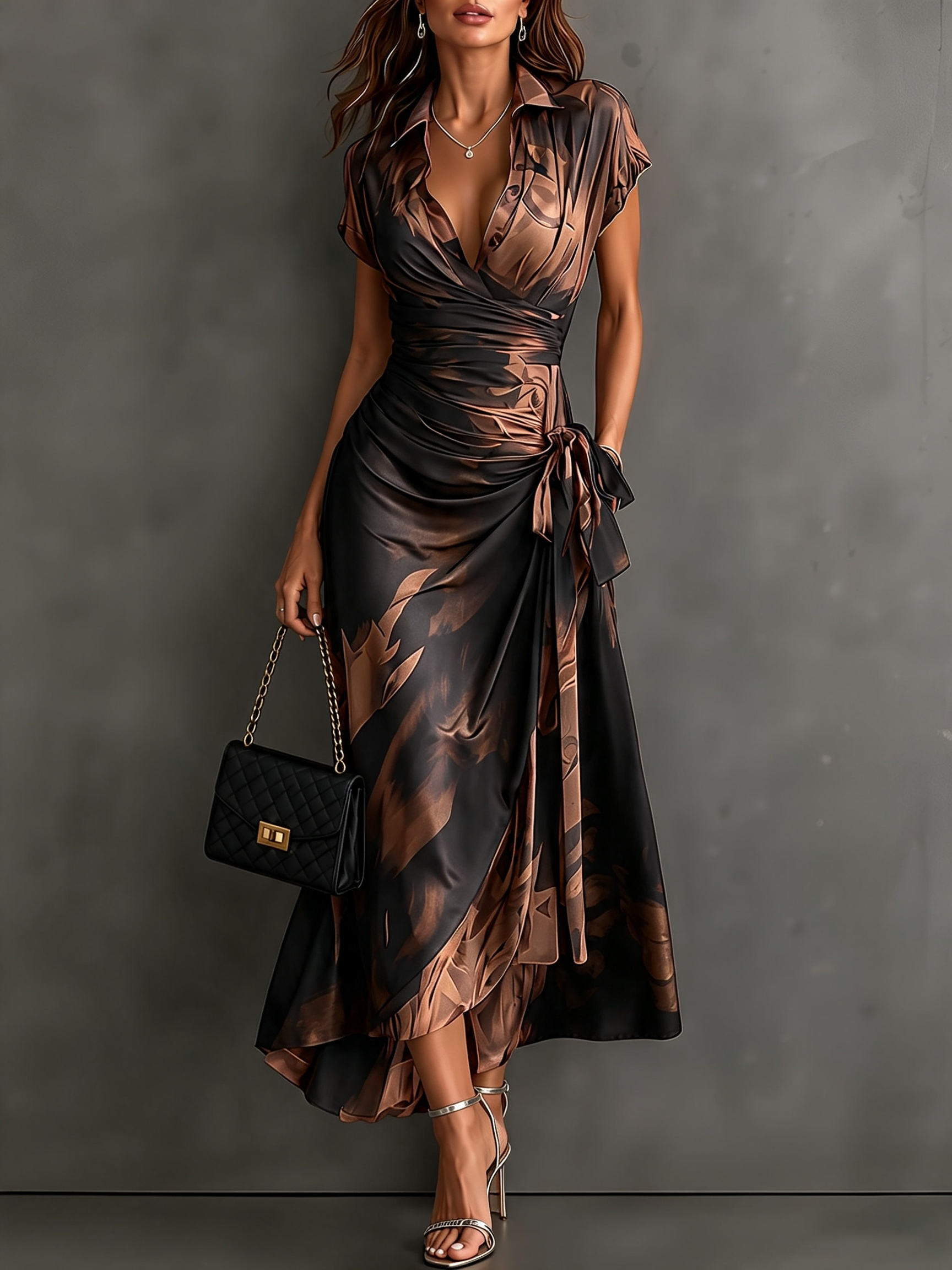 IRIA | Elegant Abstract Print Midi Dress