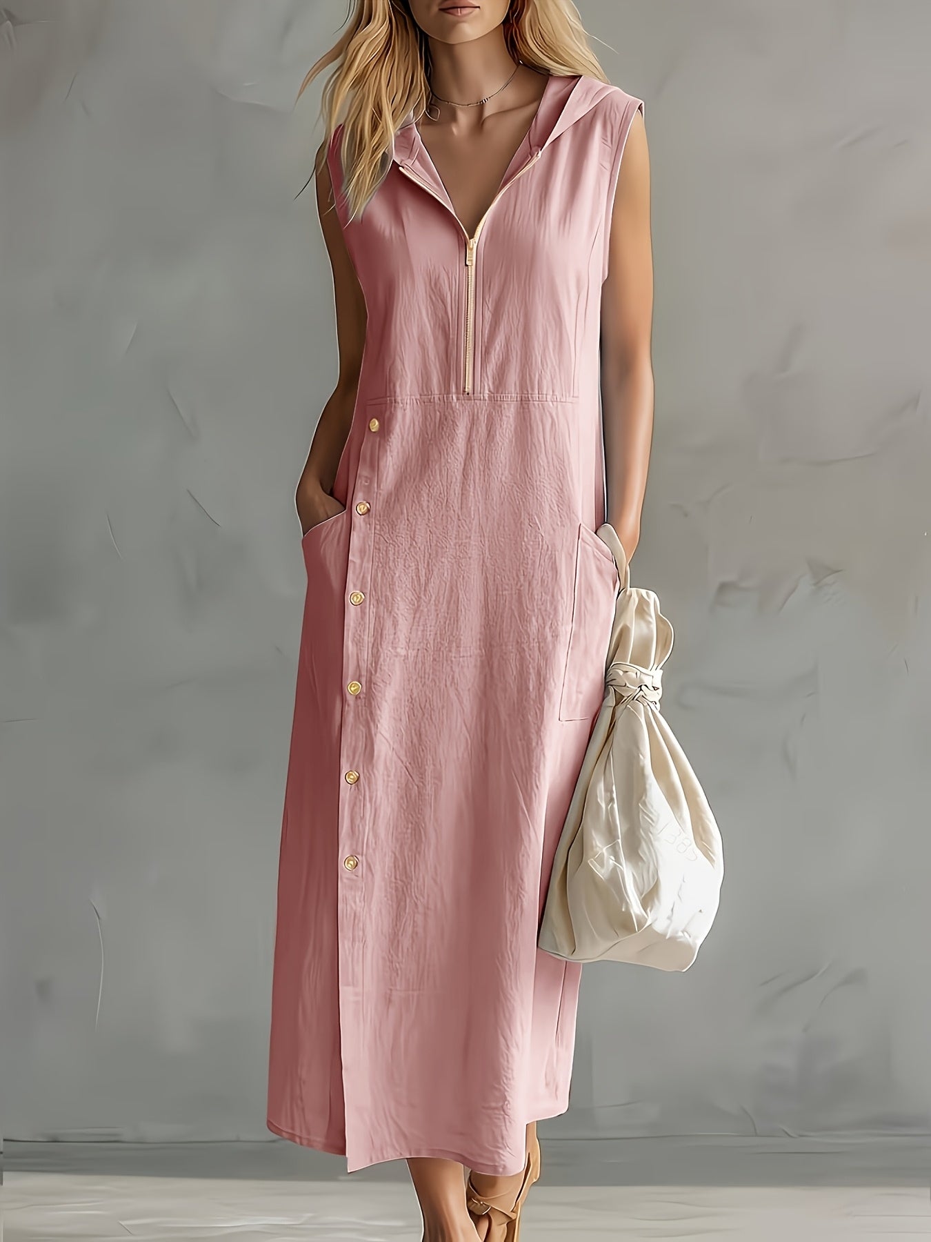 SVEA | Hooded Zip Button Maxi Dress