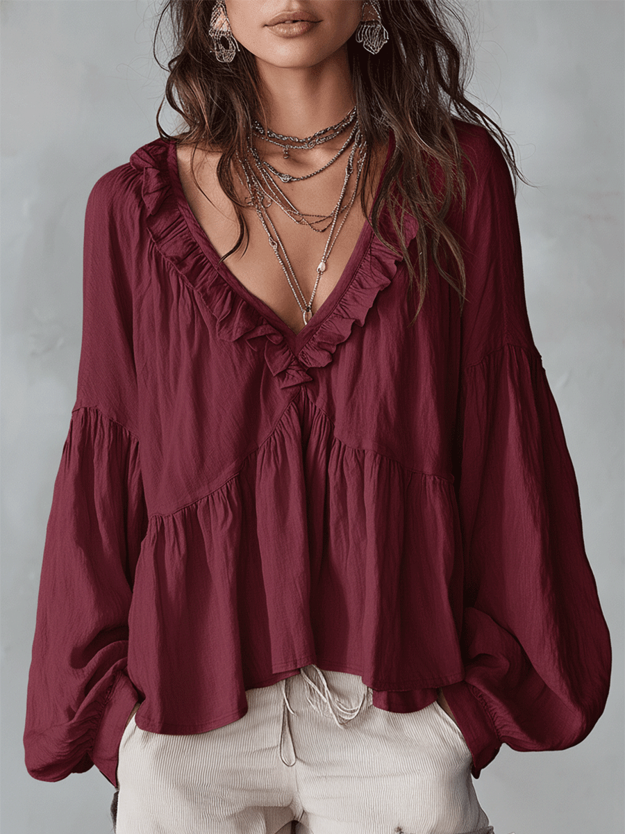 Airy Vintage Ruffle Bohemian Blouse