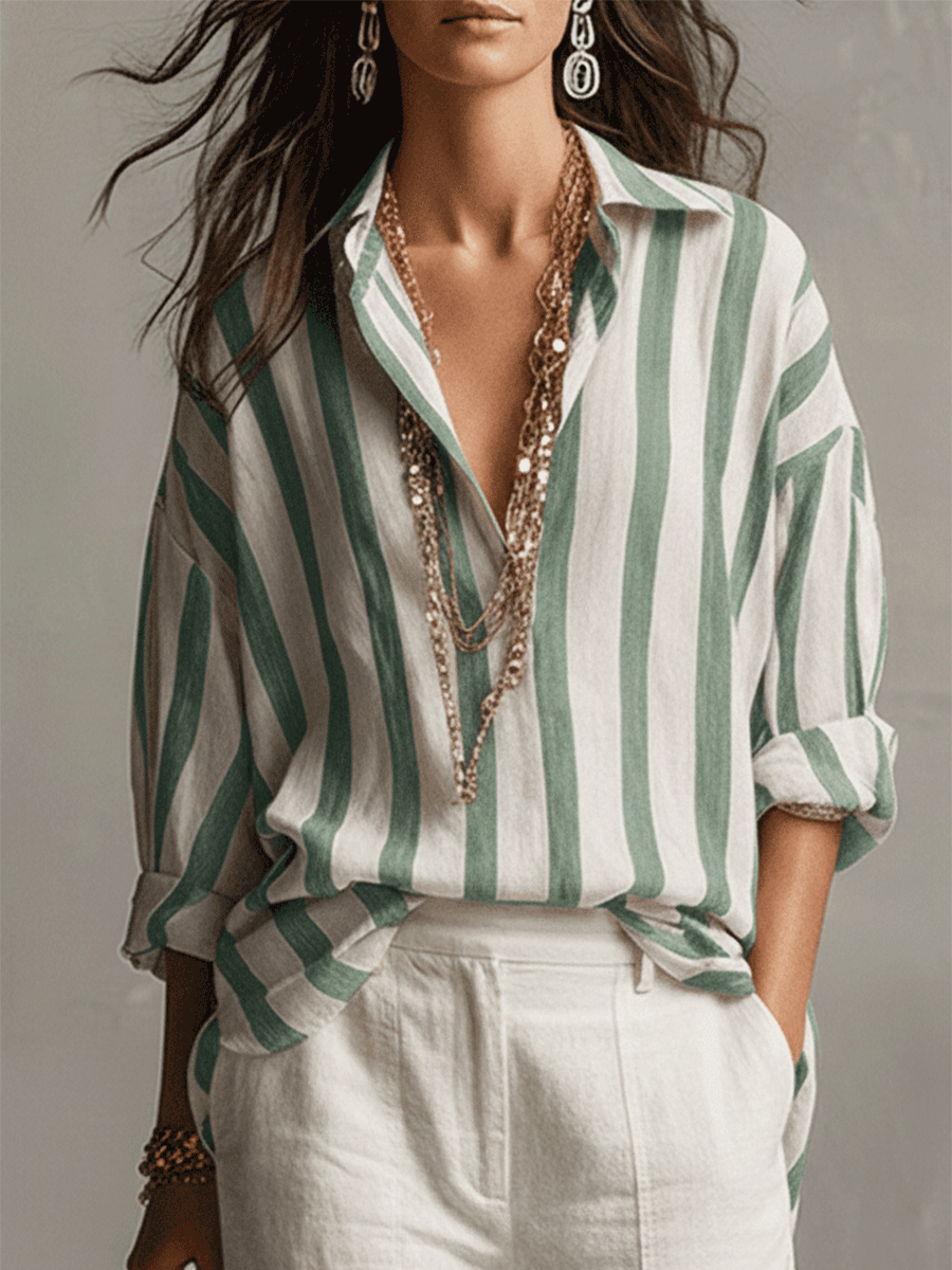 Casual Striped Long-Sleeved Shirt