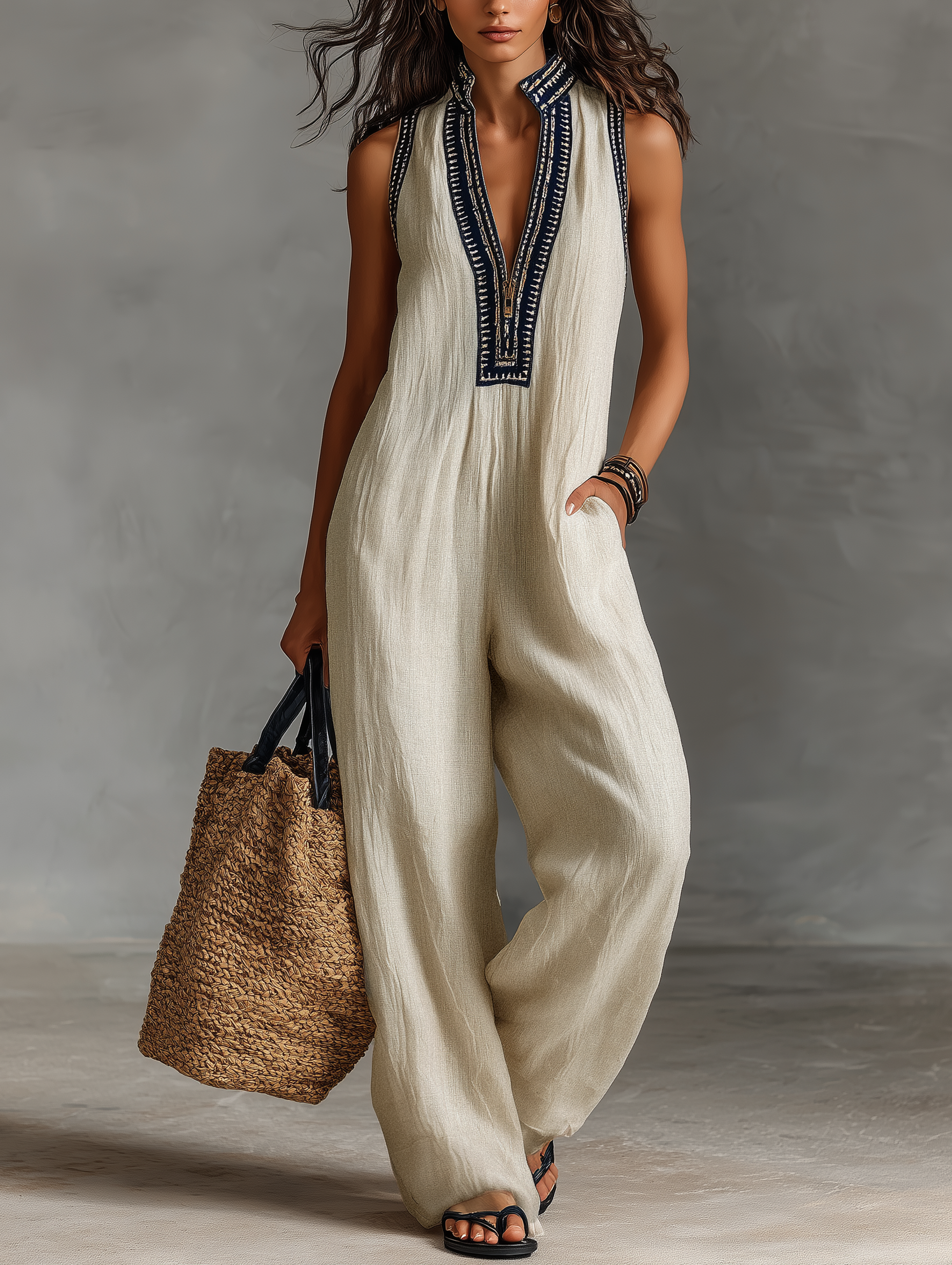NADIA | Embroidered Sleeveless Jumpsuit