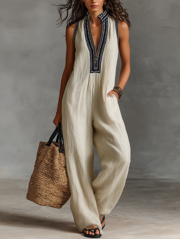 NADIA | Embroidered Sleeveless Jumpsuit