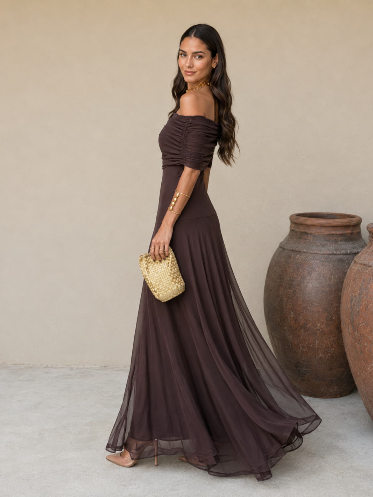 CAIRA | Ruched Draped Maxi Dress