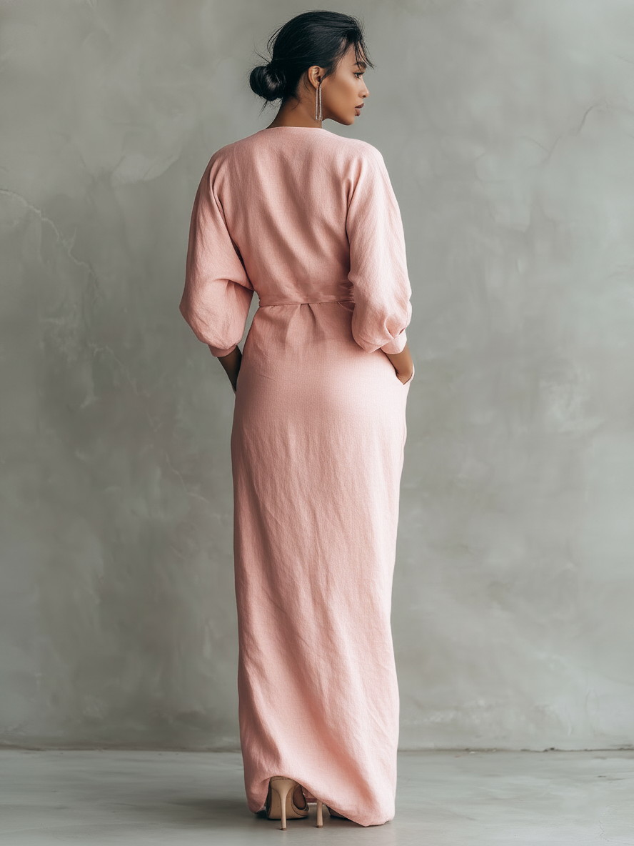 NORA | Draped V-Neck Maxi Dress
