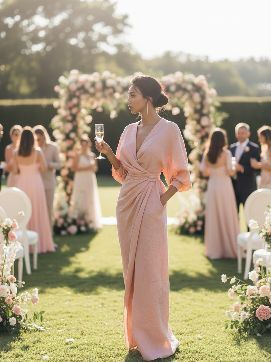 NORA | Draped V-Neck Maxi Dress