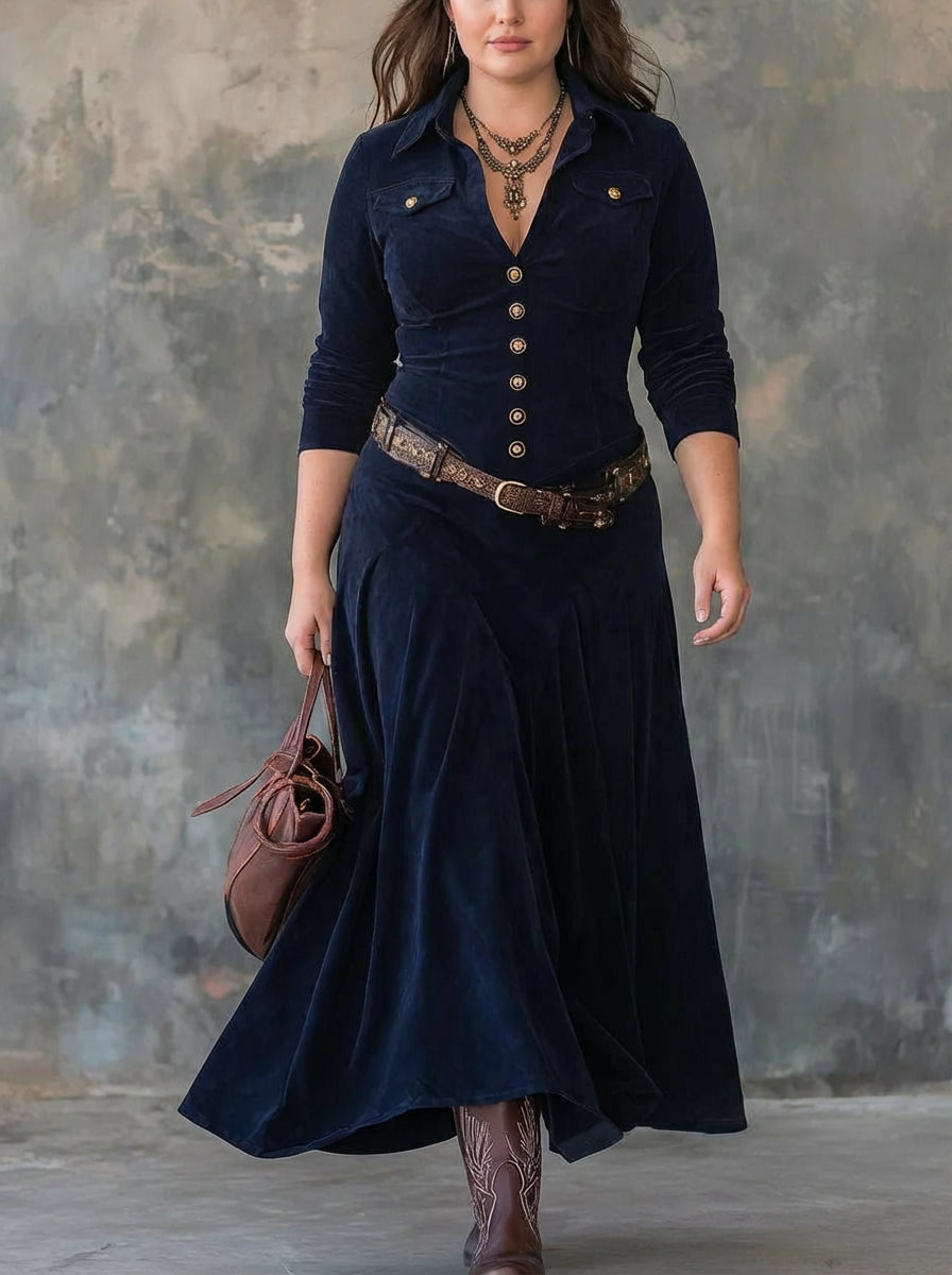Milana | Long Suede Dress with Slit - Plus size model