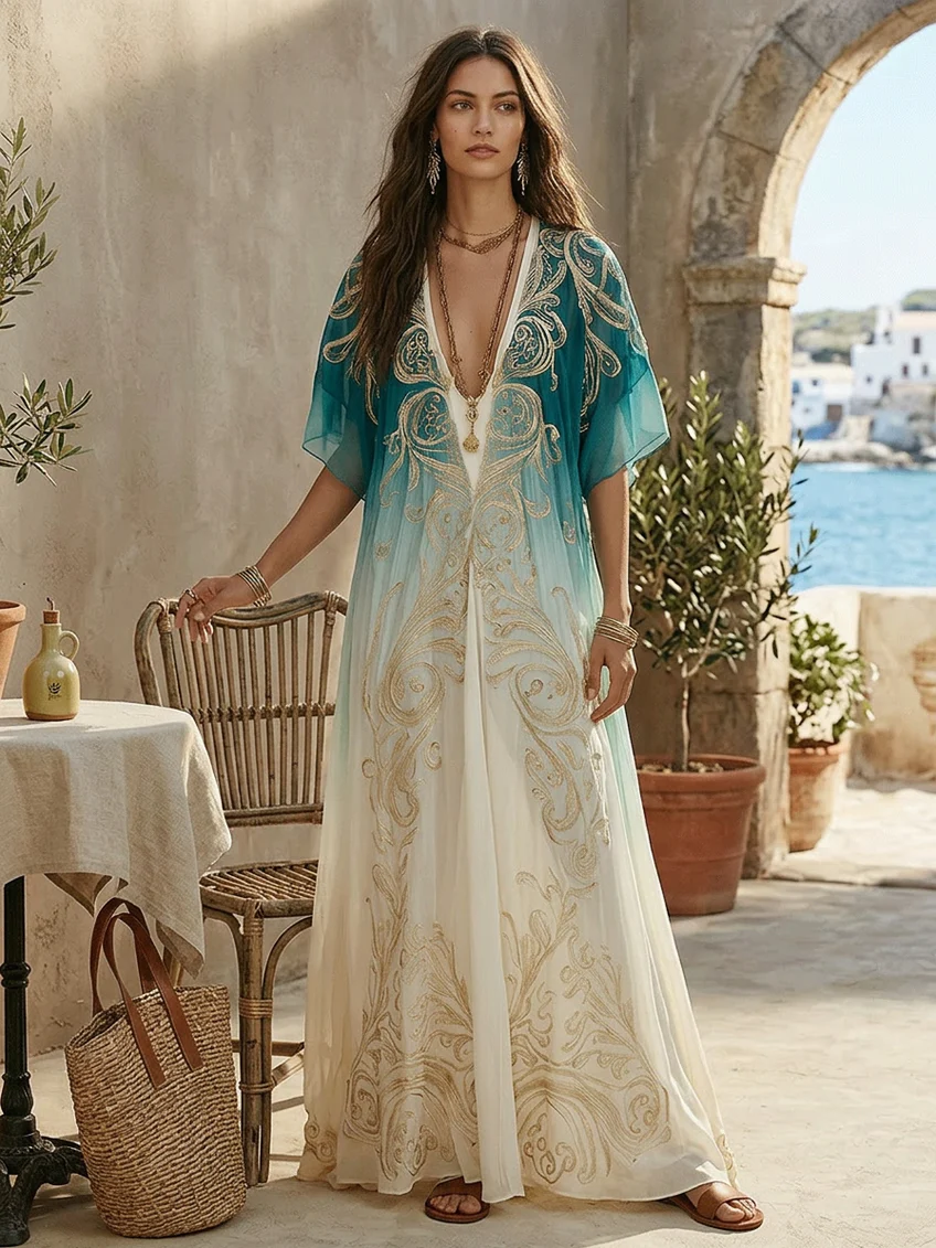 ORLA | Flowing Aqua Kaftan Maxi Dress