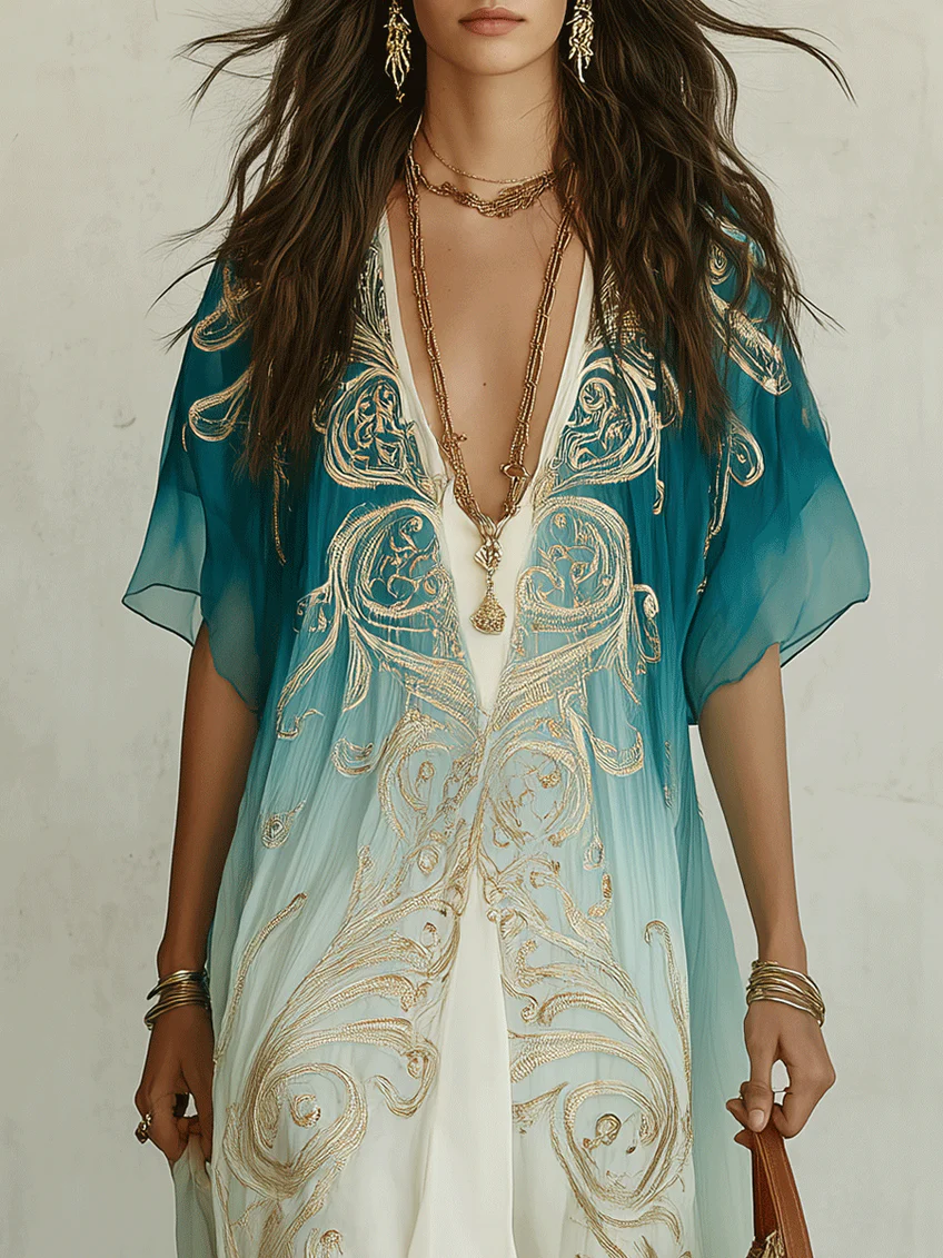 ORLA | Flowing Aqua Kaftan Maxi Dress
