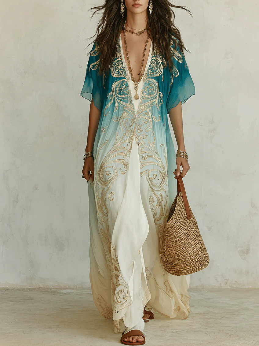 ORLA | Flowing Aqua Kaftan Maxi Dress