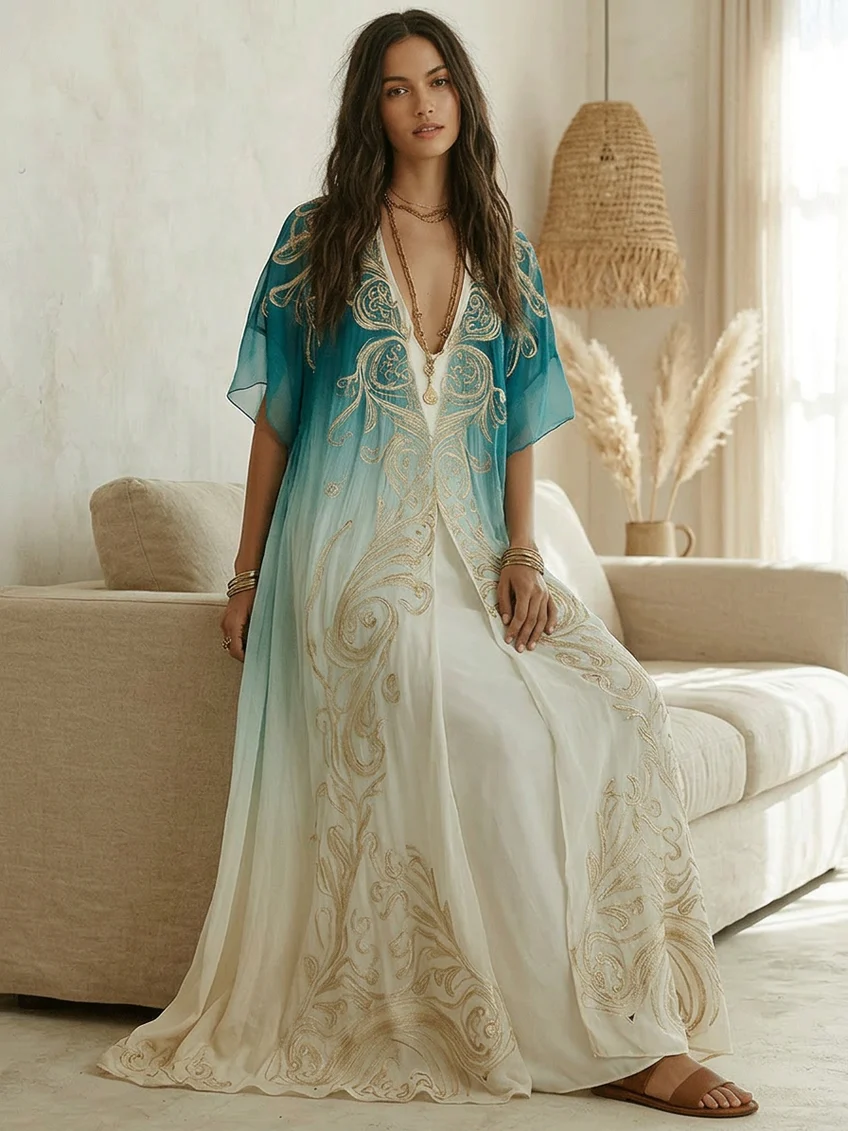 ORLA | Flowing Aqua Kaftan Maxi Dress