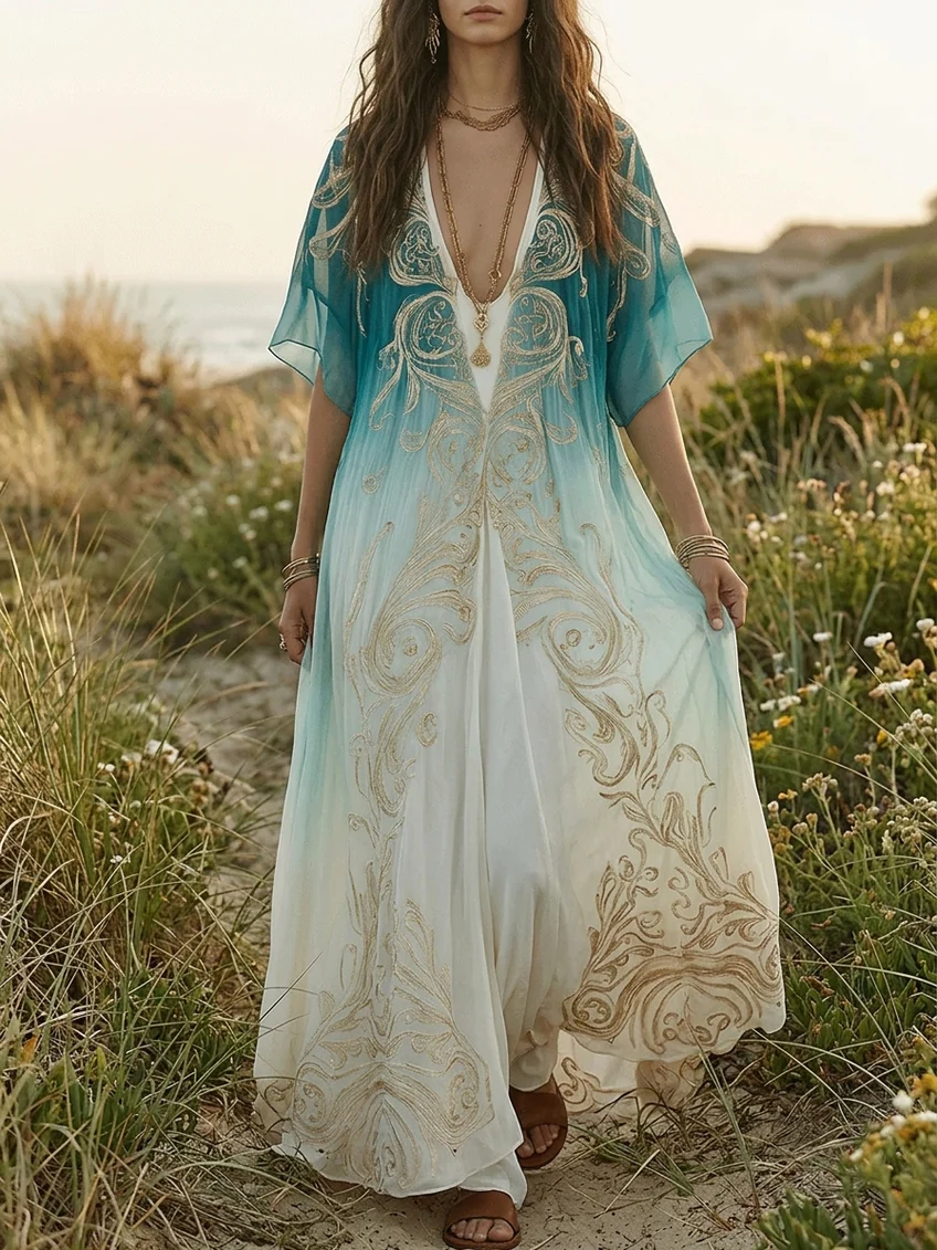 ORLA | Flowing Aqua Kaftan Maxi Dress