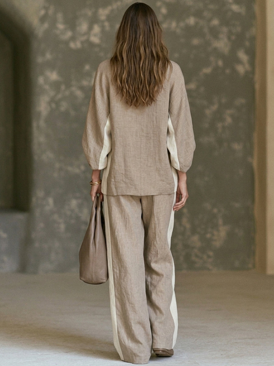 MAIA | Relaxed Khaki Wide-Leg Pants Set