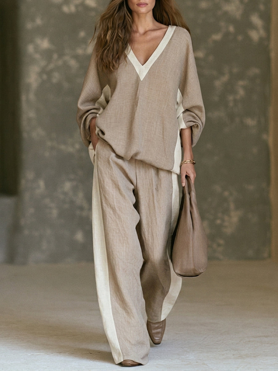 MAIA | Relaxed Khaki Wide-Leg Pants Set