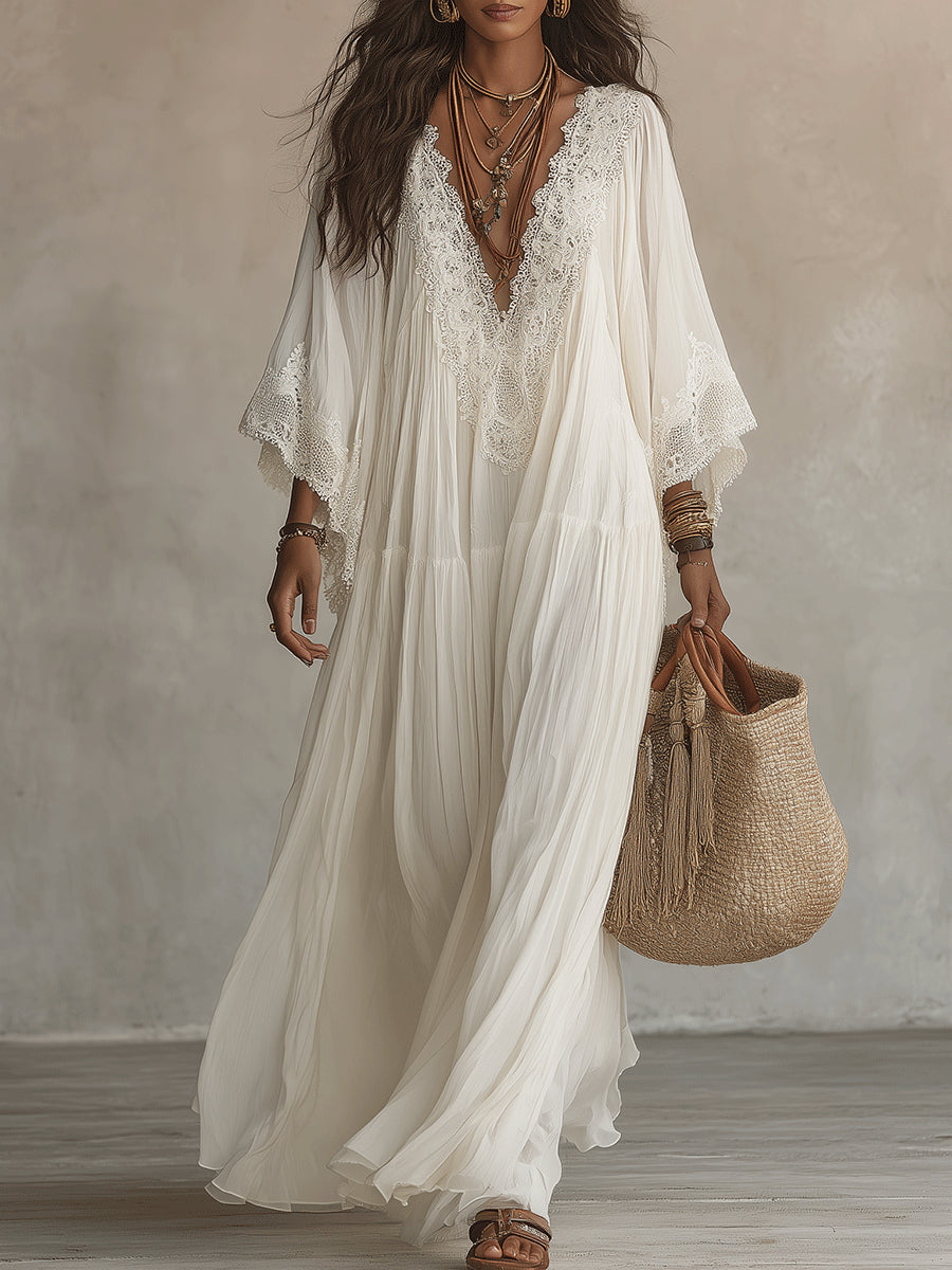 SOLA | Lace-Trimmed Flowing Maxi Dress