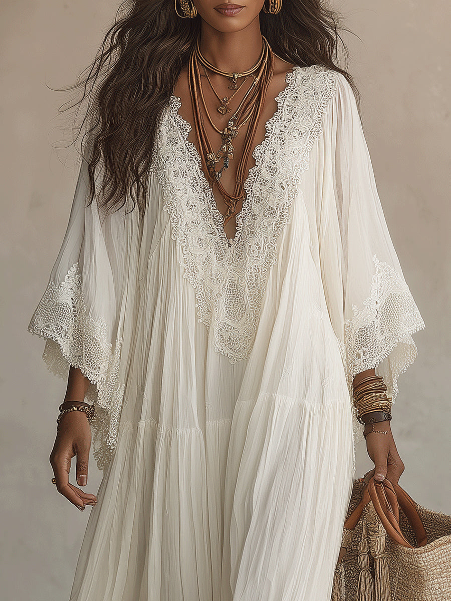 SOLA | Lace-Trimmed Flowing Maxi Dress