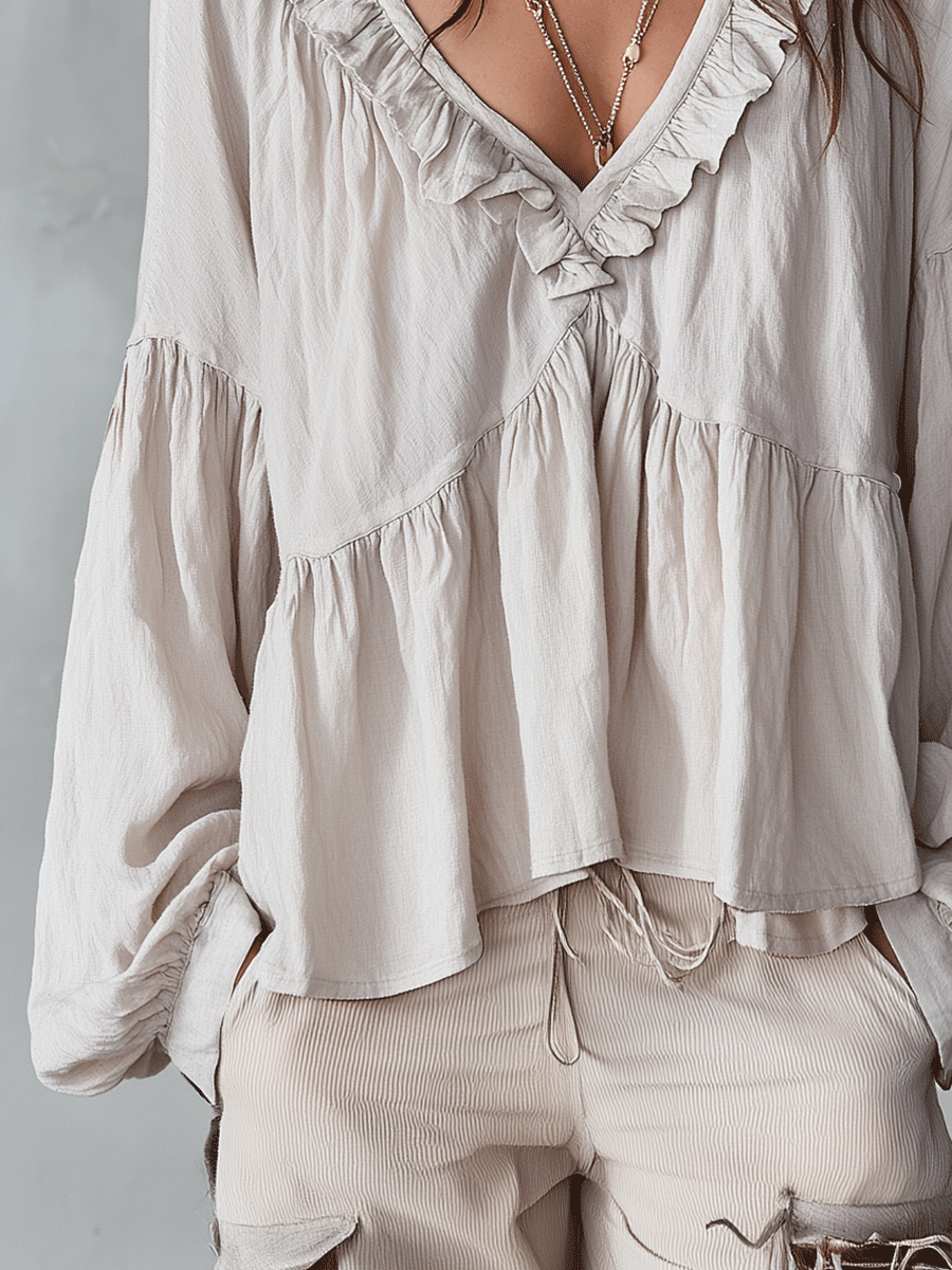 Airy Vintage Ruffle Bohemian Blouse