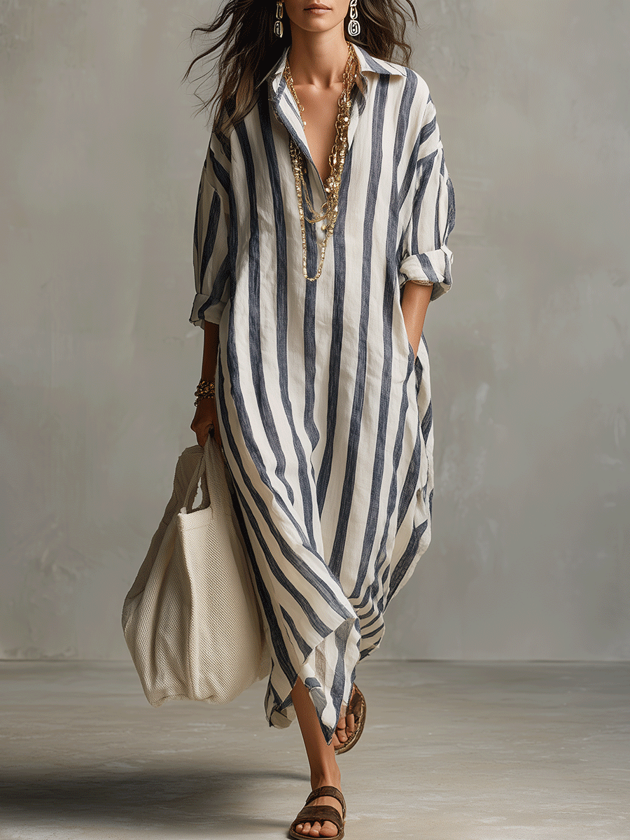 SIENNA | Striped Boho Shirt Maxi Dress