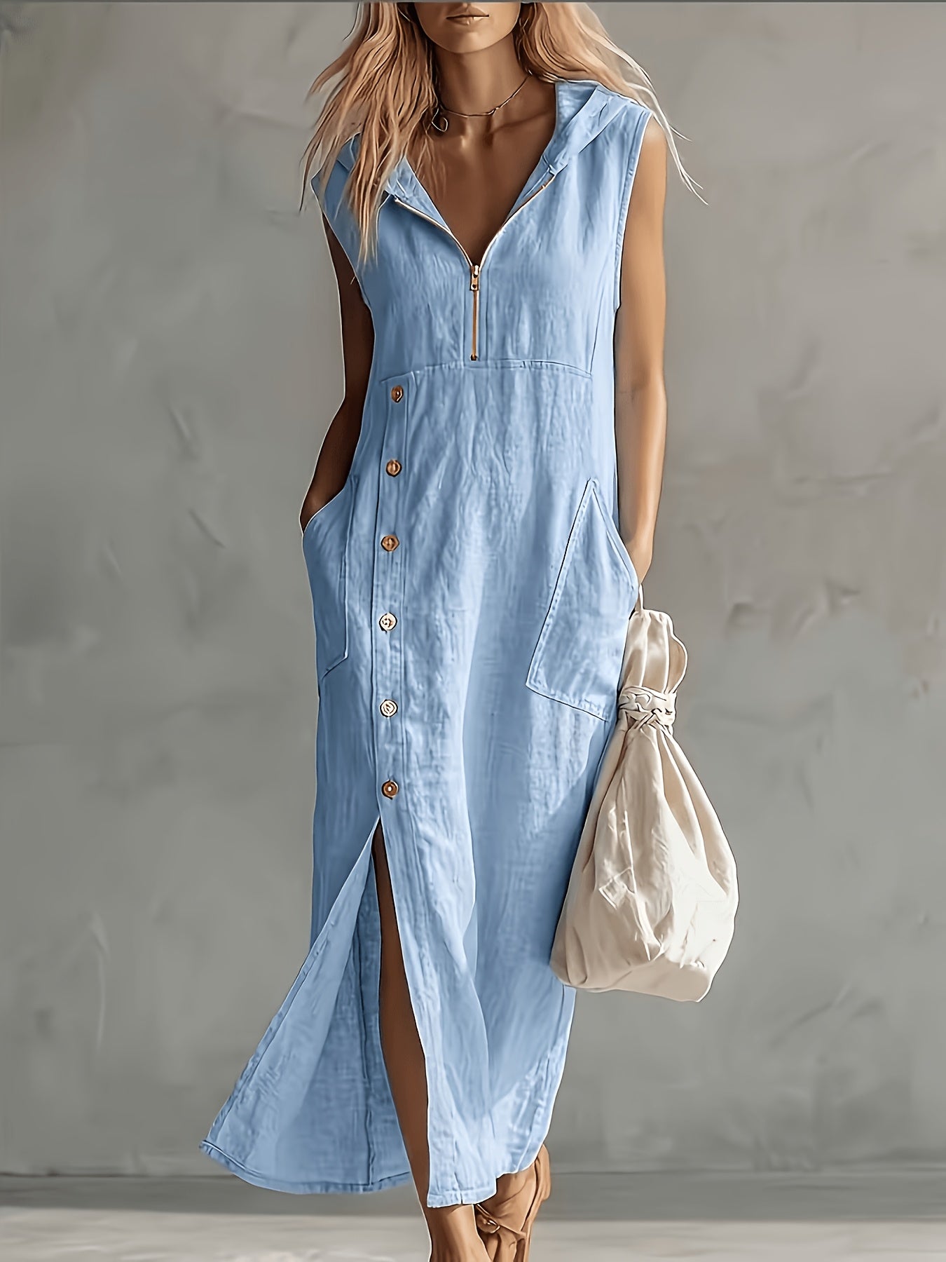 SVEA | Hooded Zip Button Maxi Dress