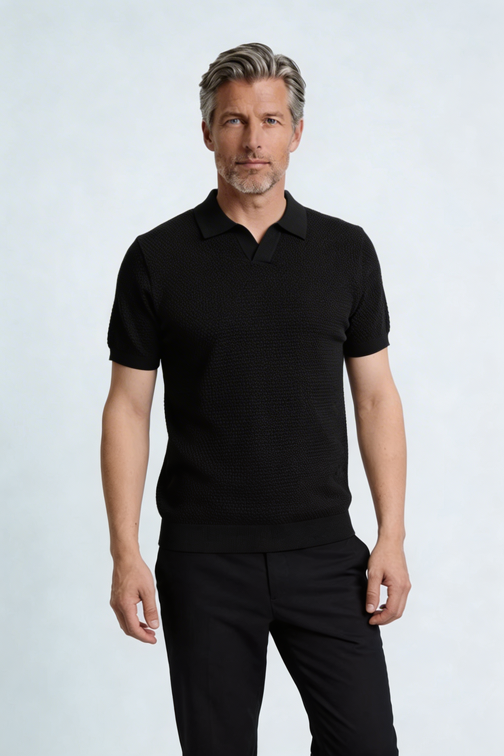 Textured Knit V-Neck Polo