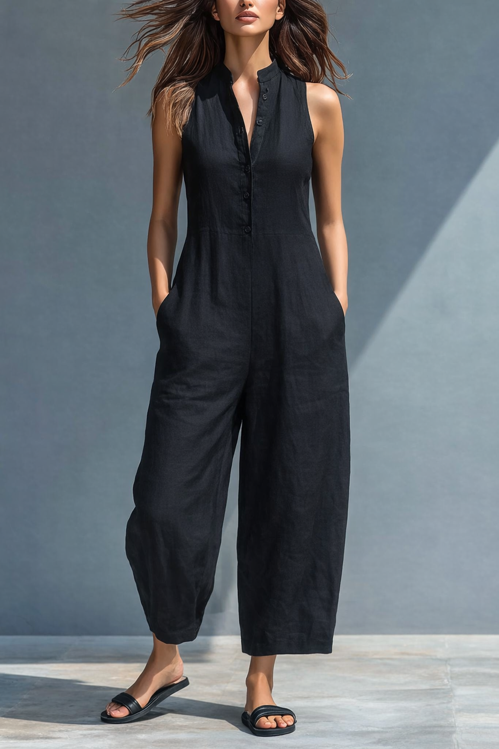 LOTTE | Sleeveless Minimalist Wide-leg Linen Jumpsuit