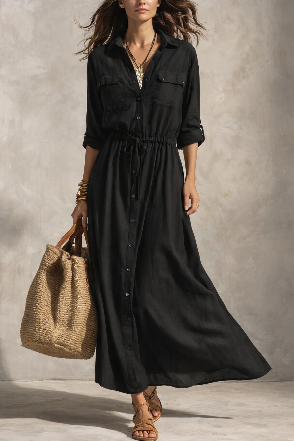 Refined maxi dress with belt