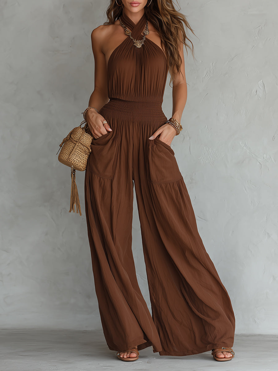 Boho Halter neck Sleeveless Wide-leg Jumpsuit
