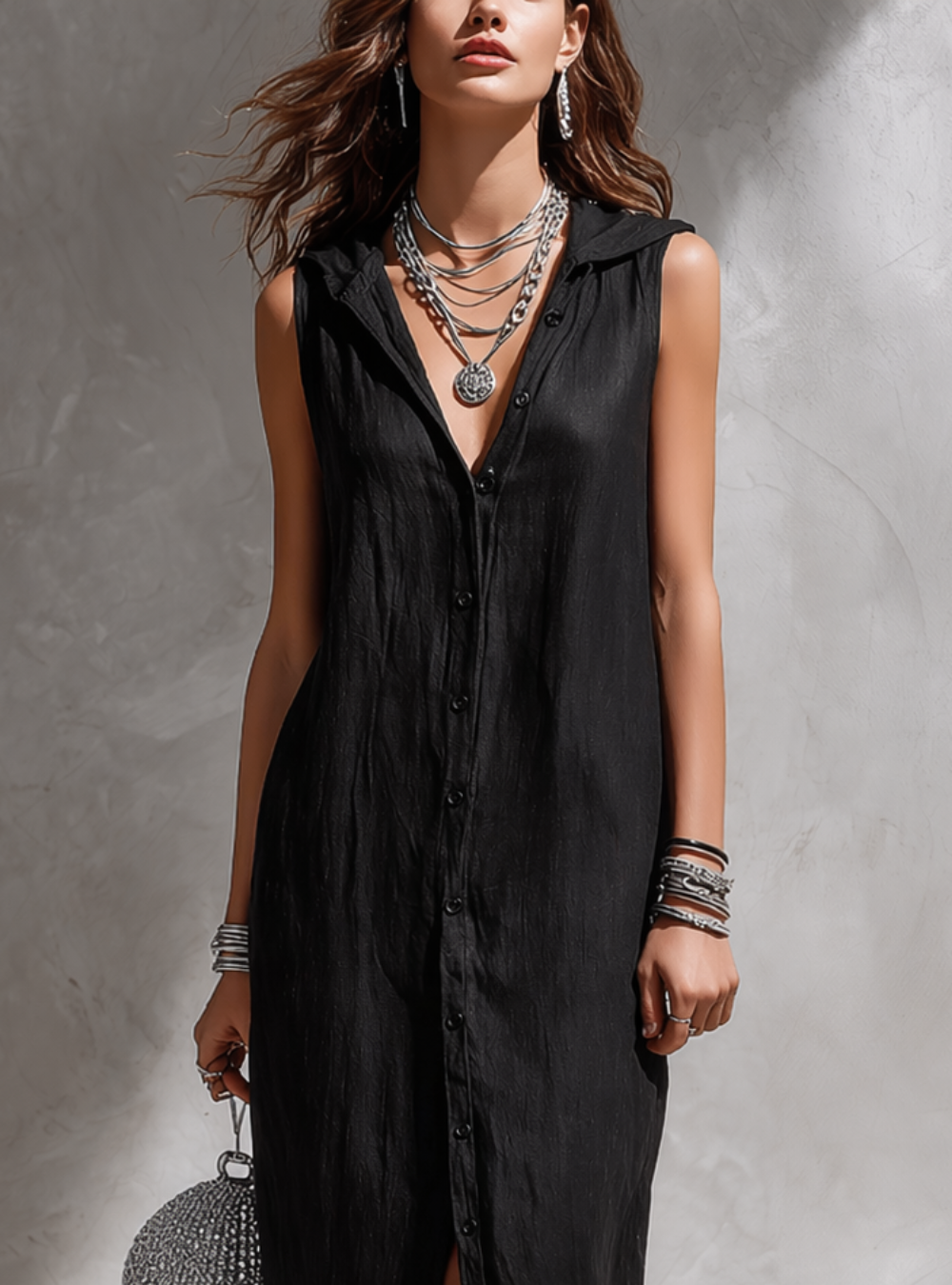 Minimalist Sleeveless Button dress with slit