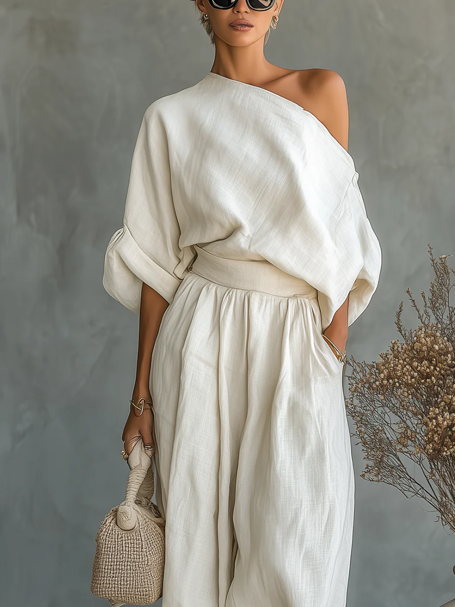 MILA | Relaxed One-shoulder Top and Wide-leg Pants Set